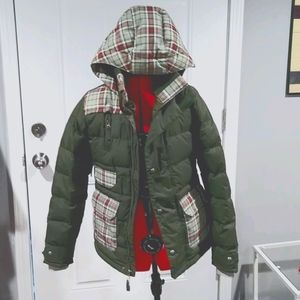 Burton Ski Coat, olive green and red plaid